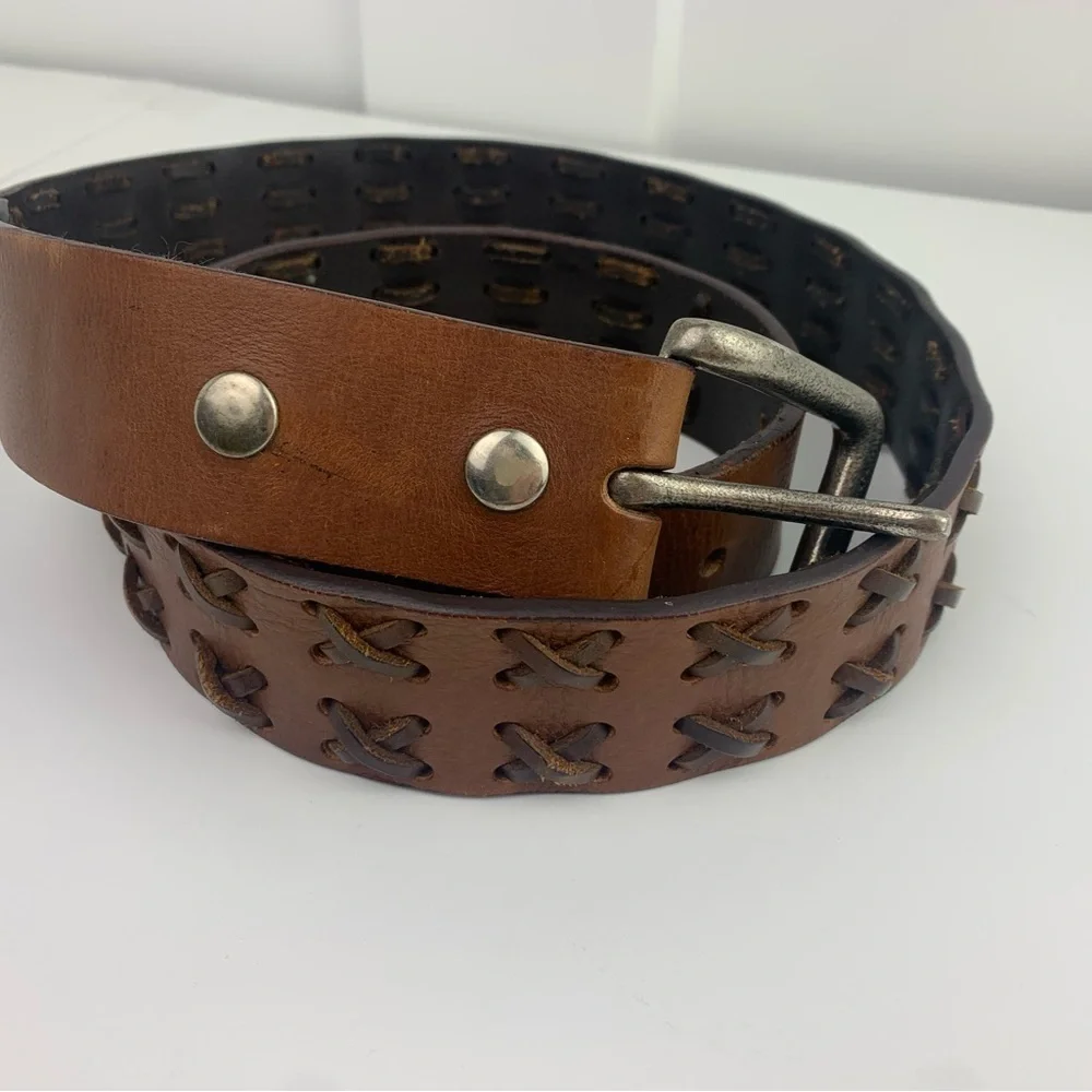 Aeropostale Brown Genuine Leather Belt Braided 48 In Large